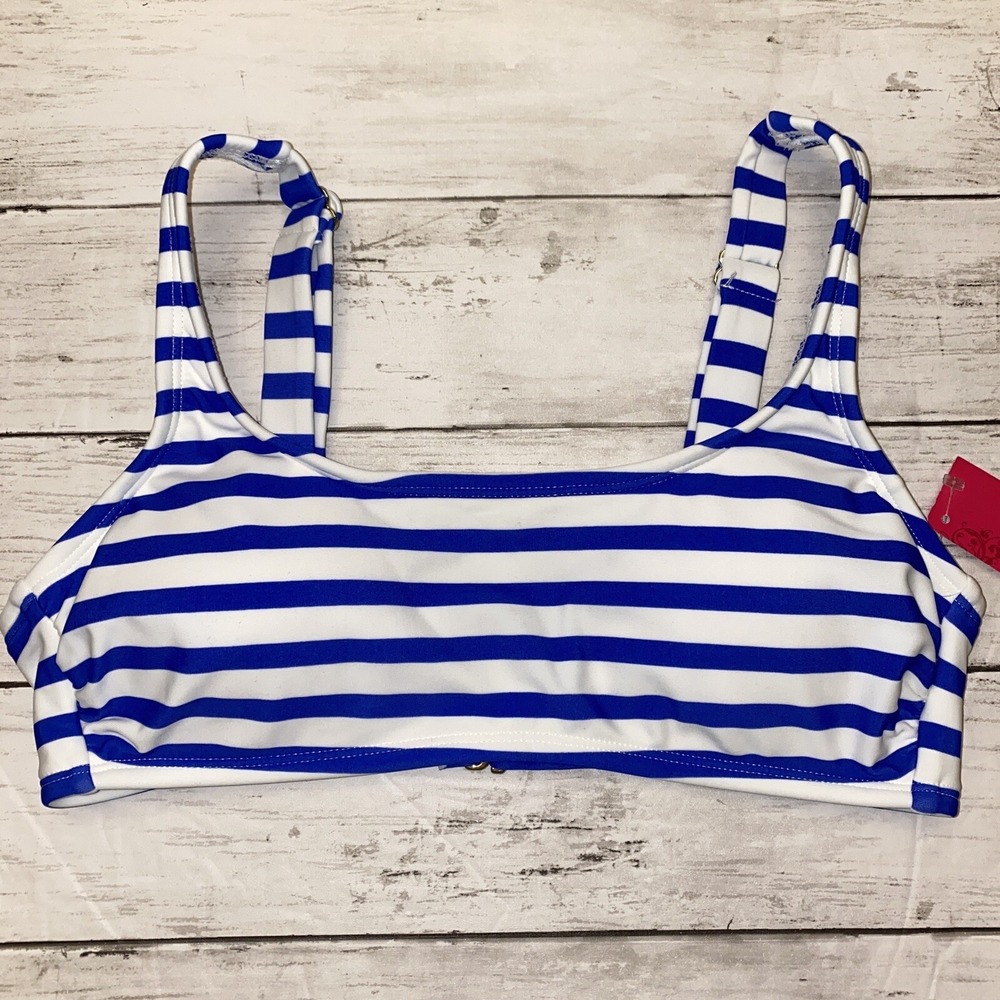 Xhilaration Bikini Top Womens Medium Blue White Stripe Swim Removable Pads NEW M